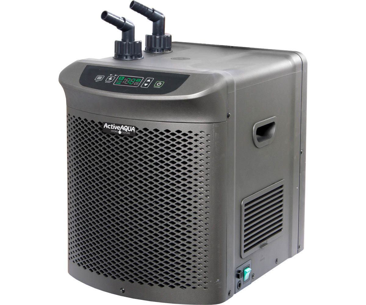 Active Aqua 1/4 HP chiller specifications table with 120V power and 3010 BTU cooling capacity