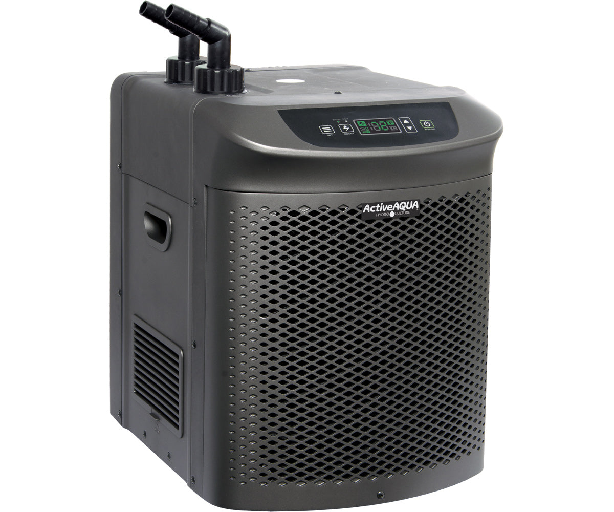 Active Aqua 1/2 HP chiller specifications table with 120V power and 4020 BTU cooling capacity